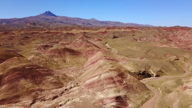 Flying on the colourful mountains and hills of Igdir, Turkey