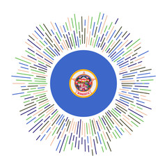 Minnesota sign. US state flag with colorful rays. Radiant sunburst with Minnesota flag. Vector illustration.