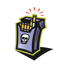 flat template open pack of cigarettes and one cigarette near