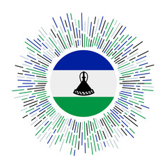Lesotho sign. Country flag with colorful rays. Radiant sunburst with Lesotho flag. Vector illustration.