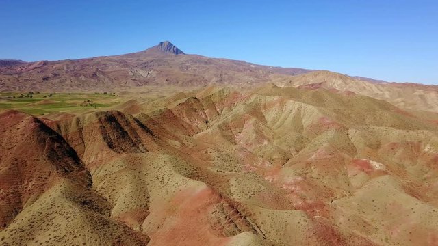 Flying on the colourful mountains and hills of Igdir, Turkey