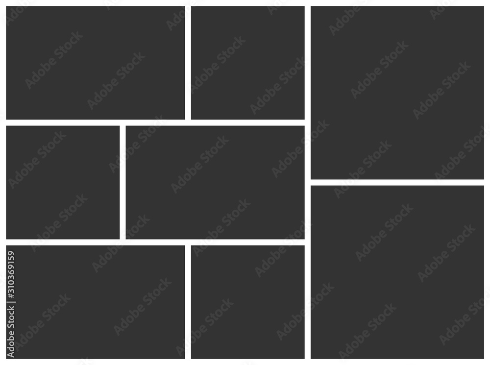 Poster photo collage layout for album page design and image montage. template of eight parts frames. vector