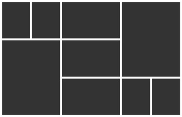 Collage template for photo montage. Empty 9 frames layout for insert an images. Vector photo collage mockup frame of nine parts.