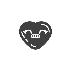Grimacing heart face emoji vector icon. filled flat sign for mobile concept and web design. Smirking heart shape emoticon glyph icon. Love symbol, logo illustration. Vector graphics