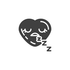 Sleeping heart face emoji vector icon. filled flat sign for mobile concept and web design. Tired heart shape emoticon glyph icon. Love symbol, logo illustration. Vector graphics