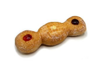 three jam stuffed donut Isolated on White Background