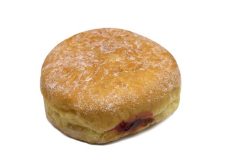 Strawberry jam stuffed donut Isolated on White Background