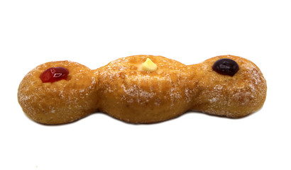 three jam stuffed donut Isolated on White Background