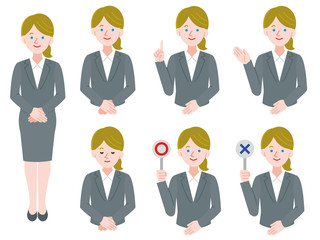 会社員　白人 女性シンプルイラスト 線なし　セット