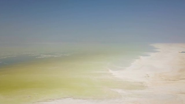 Wide, white Urmia salt lake in Middle East, Iran