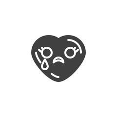 Naklejka premium Crying Heart Face emoji vector icon. filled flat sign for mobile concept and web design. Heart shape emoticon with tear drop glyph icon. Love symbol, logo illustration. Vector graphics