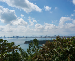 DA NANG, VIETNAM - NOVEMBER 20, 2019: Amazing view over Da nang from Linh Ung Pagoda in Son Tra Mountain