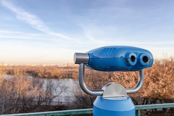 Overview long focus binoculars installed in the tourist Park area