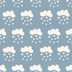 Seamless pattern with cute white clouds. Vector illustration.