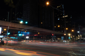 Fototapeta na wymiar Cityscape Traffic night at Rama 9 cross-junction in bangkok city