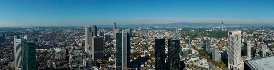 Fototapeta na wymiar Panorama of the city of Frankfurt, Germany. View of the financial center of Frankfurt, skyscrapers.