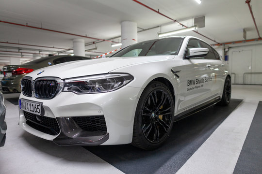 BERLIN / GERMANY - APRIL 29, 2018: BMW F90 M5 stands in a german parking lot. The F90 M5, based on the BMW 5 Series (G30) was presented on 21 August 2017.
