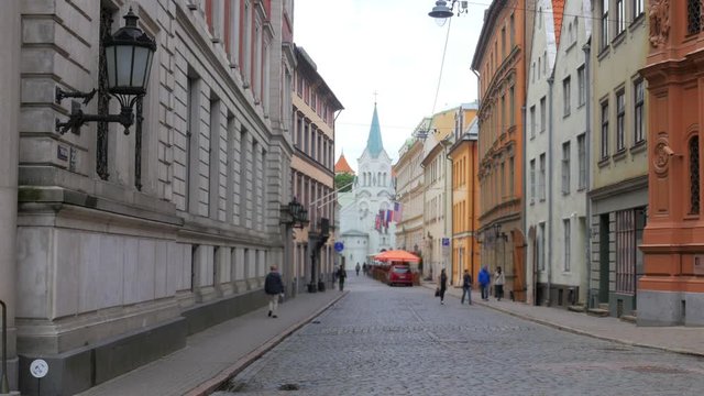 Riga old city street view, latvia, 4k