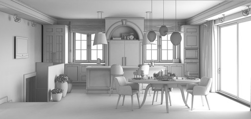 residential interior visualization, 3D illustration