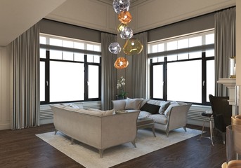 residential interior visualization, 3D illustration
