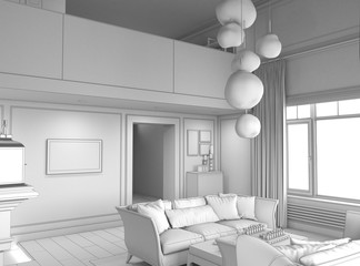 residential interior visualization, 3D illustration