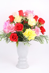 Decorative artificial flowers on white background