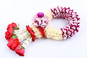 Thai garland colorful flower on white background