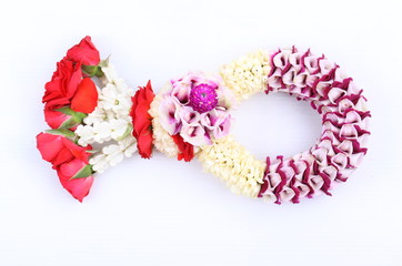 Thai garland colorful flower on white background