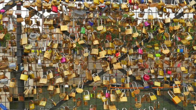 love lock bridges near notre dame de paris, france