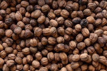 close up of walnuts on wooden background