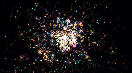Fototapeta na wymiar Festive background of colored stars on a black background.