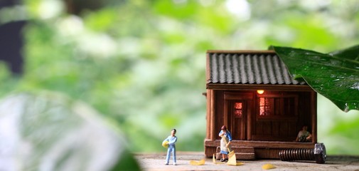 Morning Activity at Village, Sweeping Housewife, Relaxing Father and son want ready go to soccer...