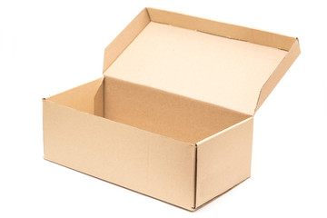 Open shipping cardboard box, empty box, isolate on white background.