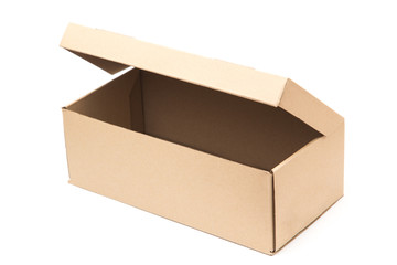 Open shipping cardboard box, empty box, isolate on white background.