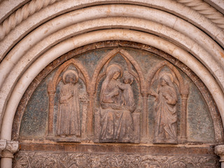 Stone decoration on the Cathedral of St. Anastasia in Zadar, Croatia