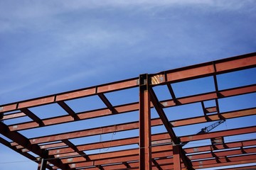 Steel beams and girders on construction site
