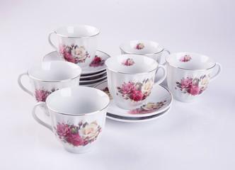 cup or hand painted flower ceramic mug set on the background new.
