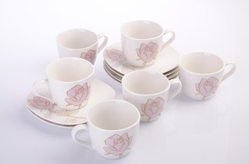 cup or hand painted flower ceramic mug set on the background new.