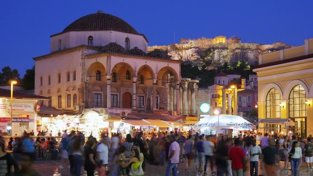 Monastiraki Square, Athens, Greece, Timelapse, zoom out, 4k