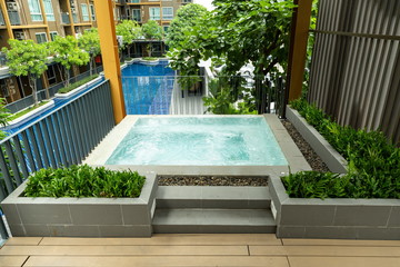 onsen bathtub japanese style at resort and spa for relax and recreation in asia .