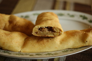 Apple strudel. homemade apple strudel with walnuts and raisins