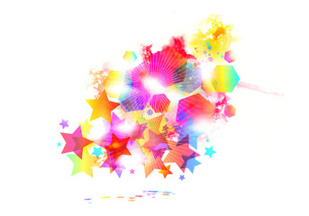 Abstract 3d rendering illustration of a bright colorful stars artwork