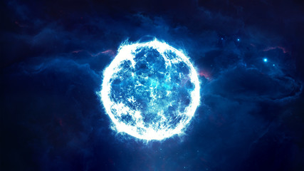 Abstract 3d rendering illustration of a blue supernova artwork - obrazy, fototapety, plakaty