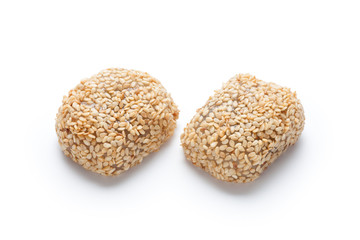 Glutinous rice balls stuffed with white sesame and sugar. Chinese traditional cuisine, pastries.