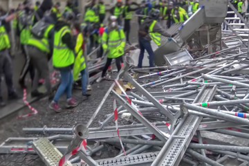 Abstract, blur, bokeh background, defocusing - image for the background. Street riots in Paris,...