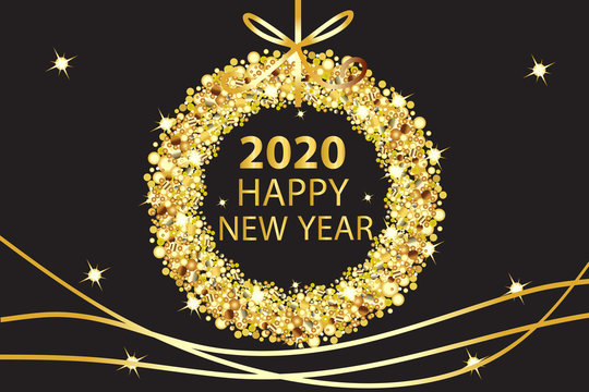 Happy new year 2020 party glowing gold background vector