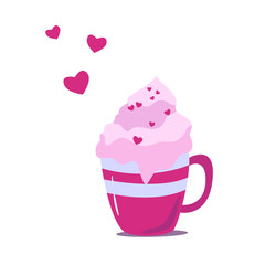 Cup with cream and hearts, valentines day illustration