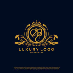 Logo Initial letter CB luxury vector mark, gold color elegant classical symmetric curves decor.