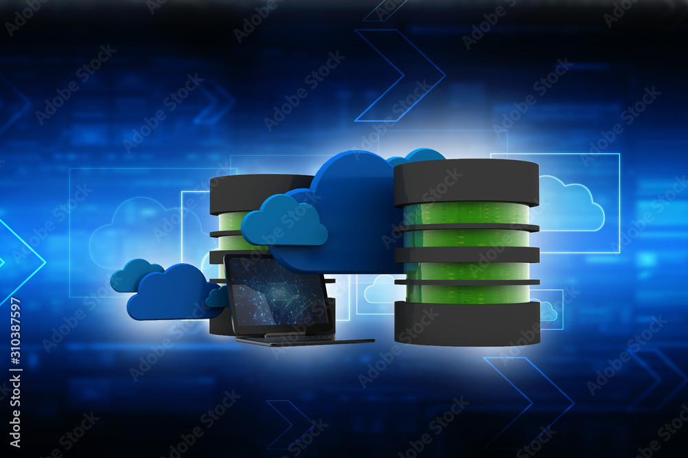 Poster 3d rendering database storage data base in laptop