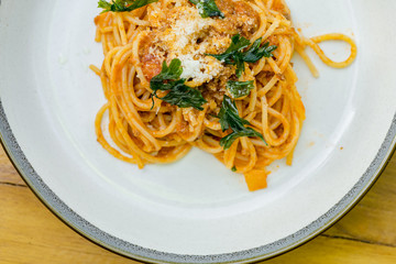 Fresh spaghetti, one of the most delicious Italian delicacies 